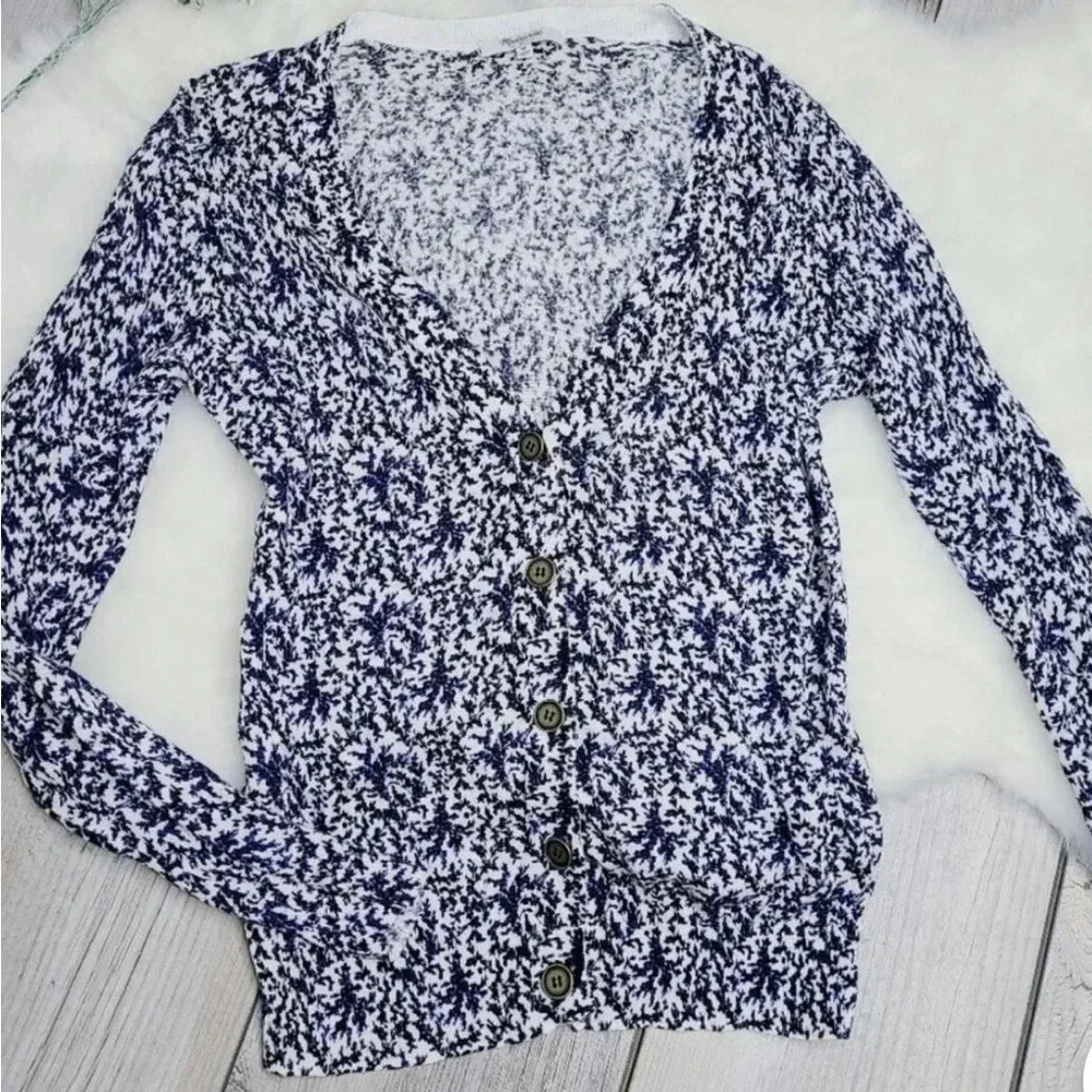 Madewell‎ Women’s Linen/Cotton Blue Floral Print Button Knit Cardigan Small EUC